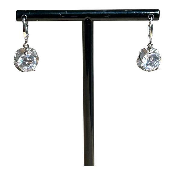 Sterling Silver Round Floral Set Dangle Leverback Sparkling Crystal Earrings - Picture 3 of 8